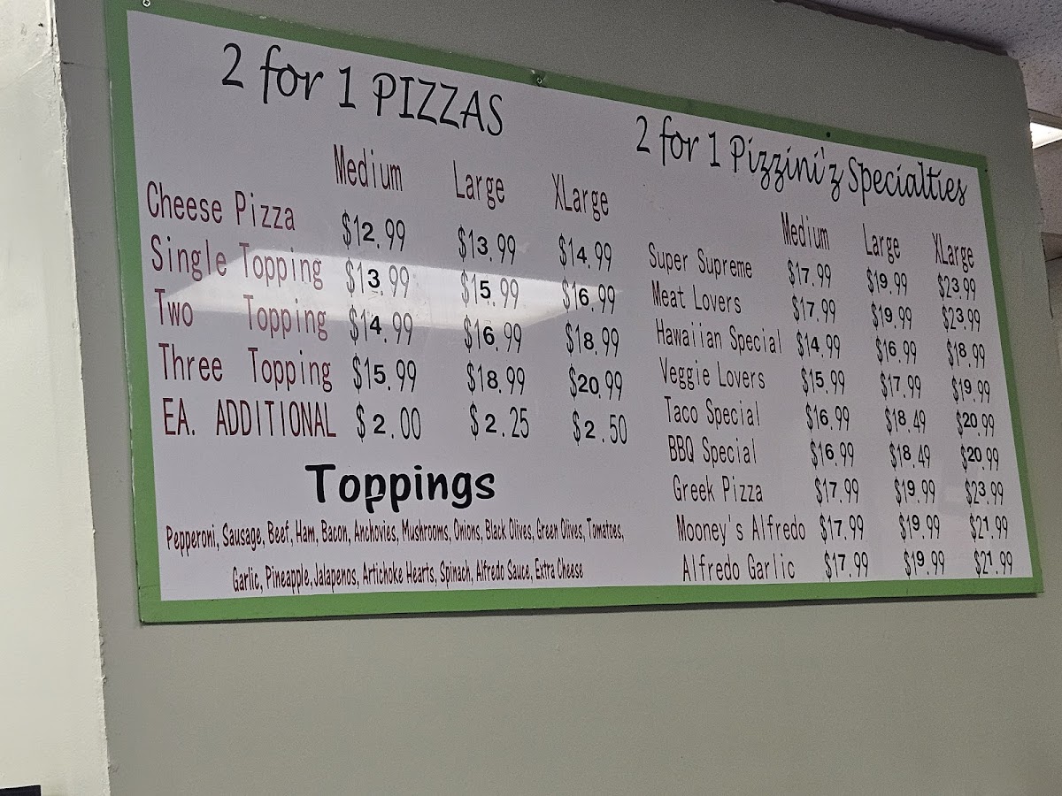 Menu Pizzini's Pizza-1